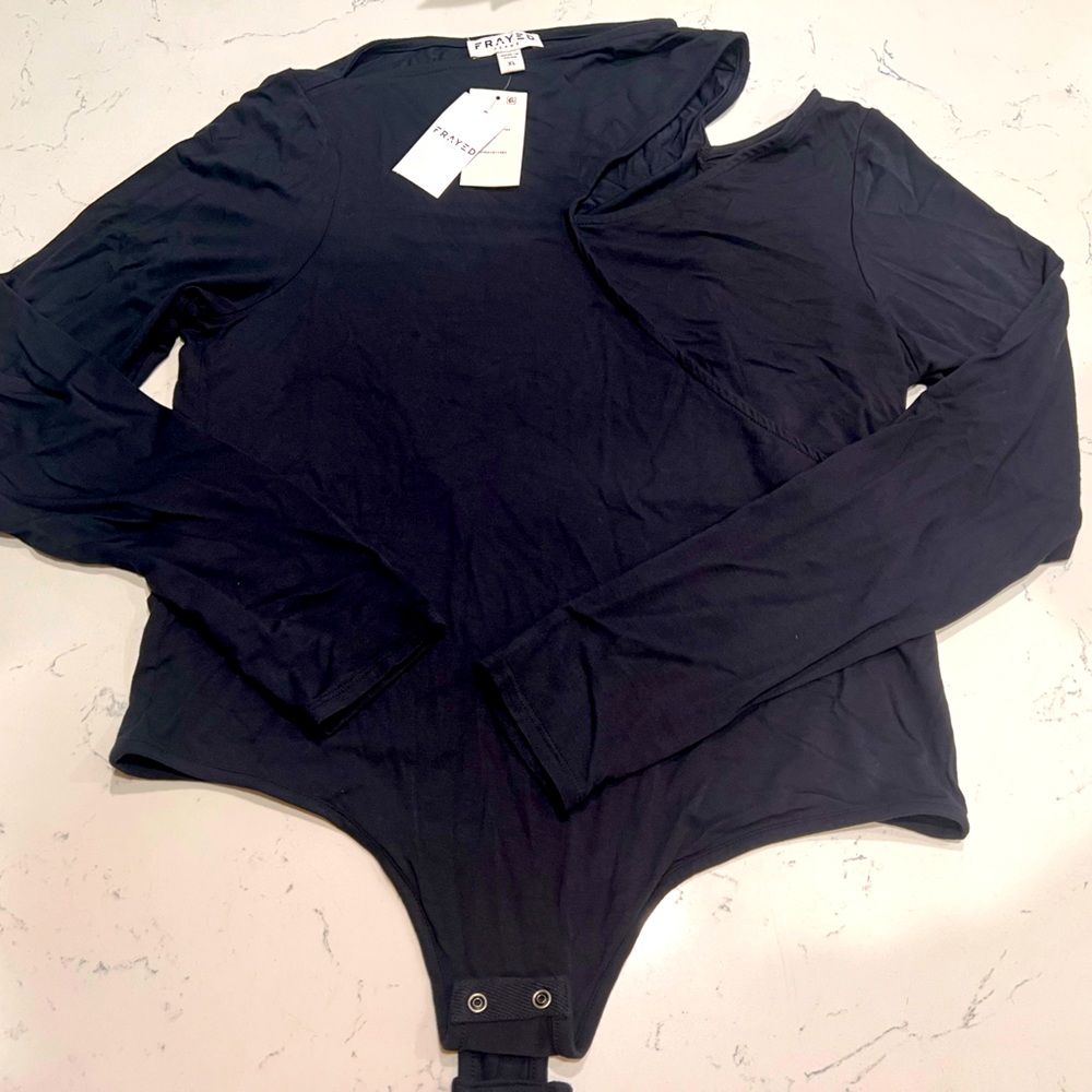 Frayed Shoulder cutout bodysuit